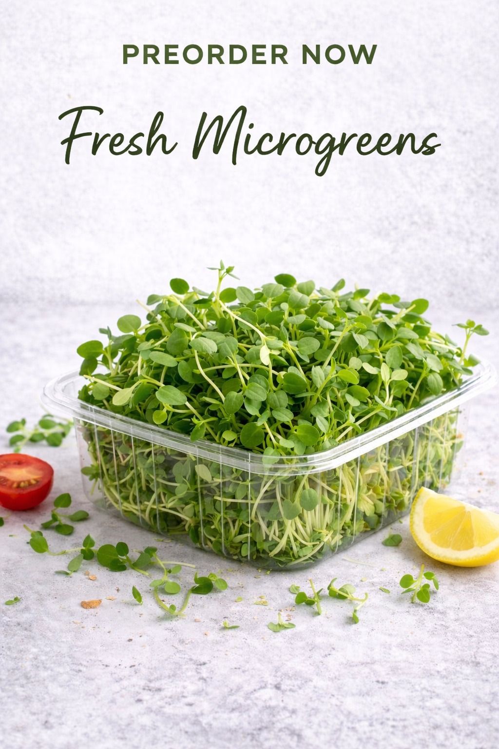 Brooke holding fresh Teeny Greeny microgreens at market